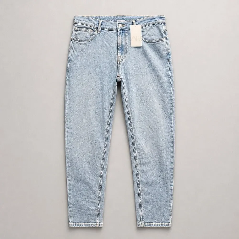 Zara Mid Waist Slim Thigh Tapered Leg Jeans Light Blue Wash Mens Size 32 READ